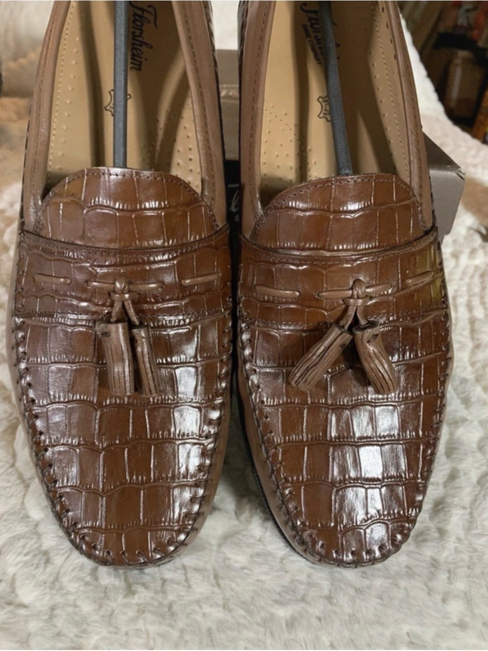 Florsheim PISA Crocodile-Embossed Leather Tassel Loafers – Size 13E
